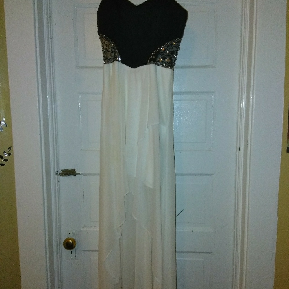 High low black and white dress